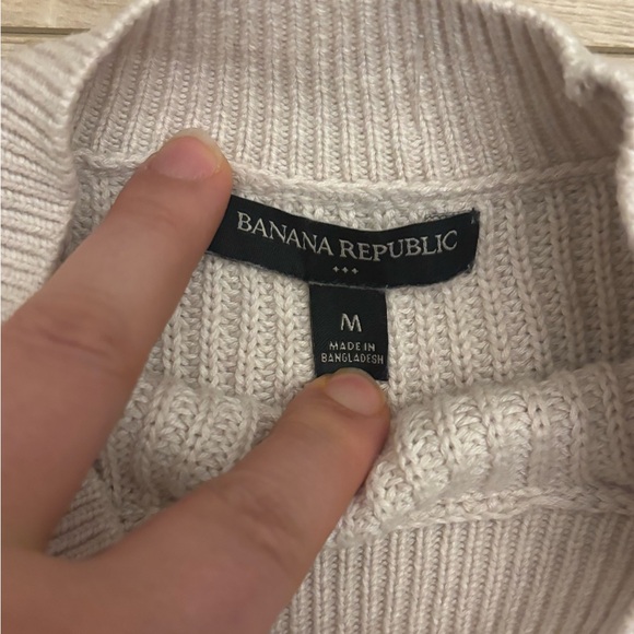 Preppy Banana Republic Cotton Raglan Fisherman Sweater Beige Chunky Sweater - Picture 6 of 6